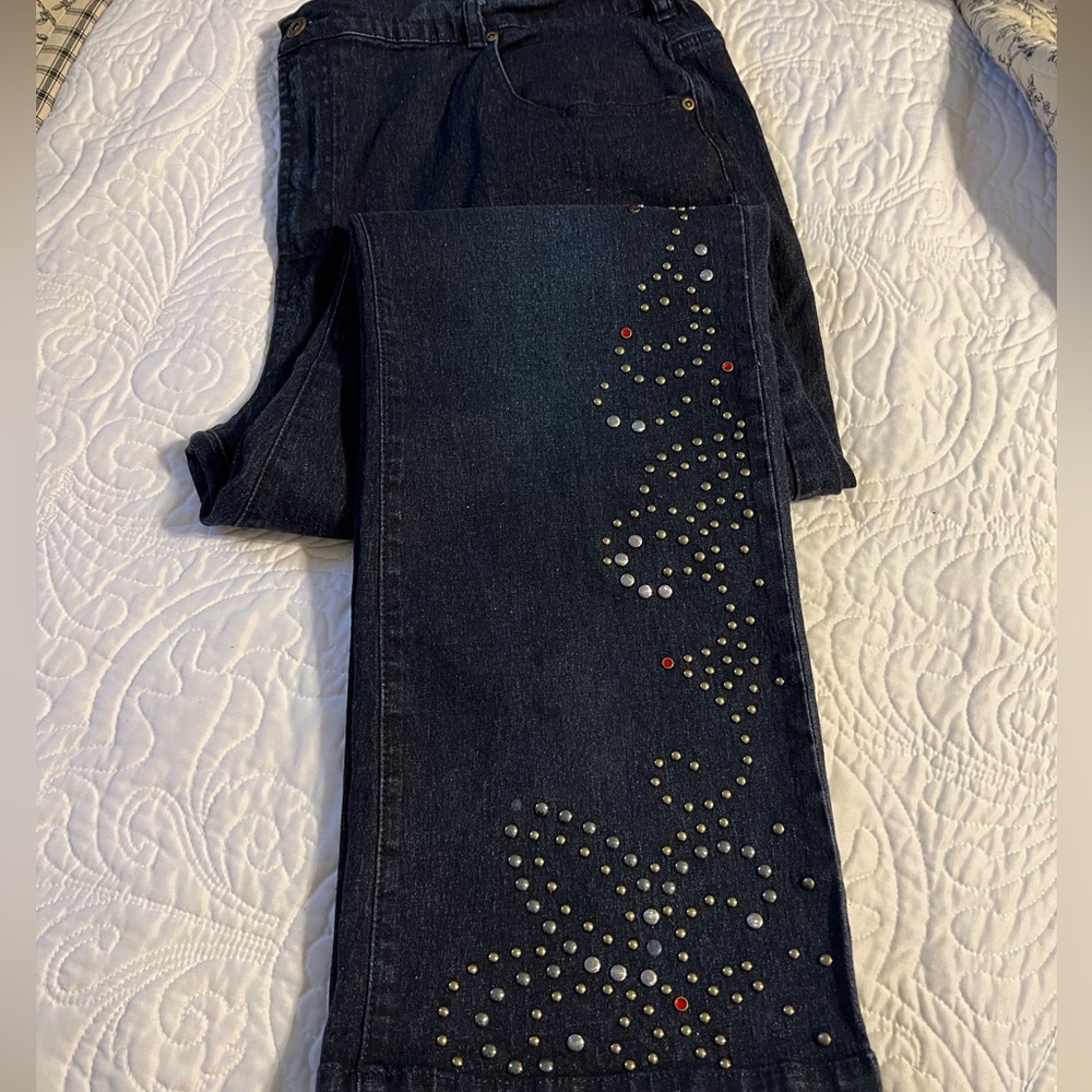 DG2 Embellished Studs & Rhinestones Bootcut Jeans Sz 22W Tall - Picture 7 of 9